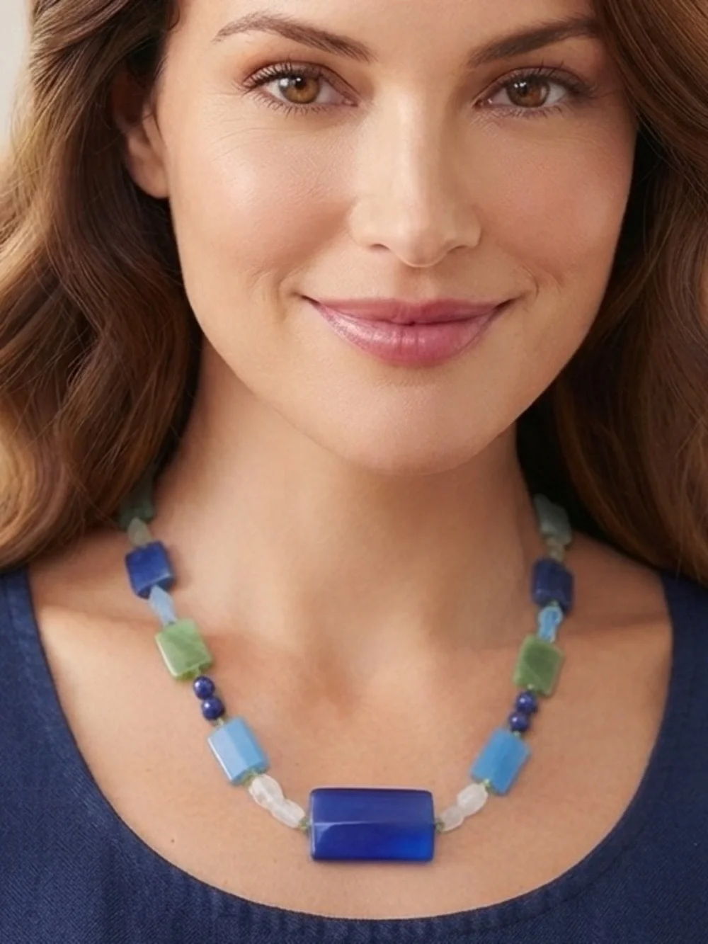 Multicolor Women's Blue & Green rectangle,Beaded Chunky Fashion Jewelry